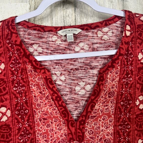 Lucky Brand Women's 2X Boho Floral Shirt Red Multi Lightweight Stretch‎ Top - Picture 4 of 11